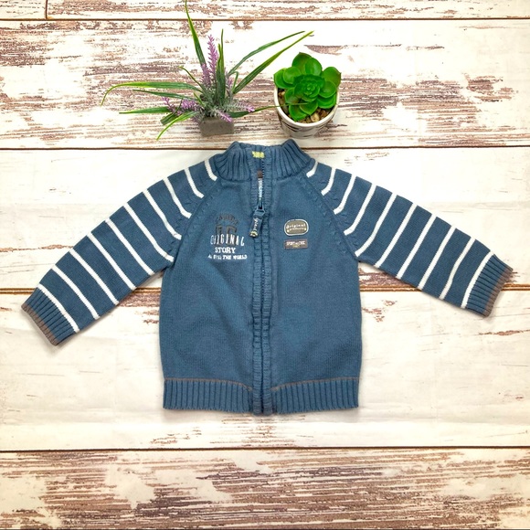 Cadet Rousselle Sweater ZipUp Blue & White Woven Sz 12M - Picture 2 of 7